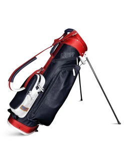 Sun Mountain Golf Leather Carry Stand Bag -Boutique Golf Store G823274LeatherStandNavy White Red