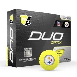 Wilson Staff Duo Optix NFL Team Licensed Golf Balls - Matte Yellow -Boutique Golf Store e7febe588ff47c0f091f281e23fb20c2696fbf82 WGWP502PT 9 Duo Optix Box RT Hero NFL Pittsburgh Lockup YE